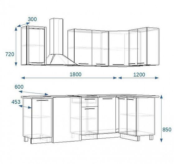 Кухонный гарнитур "Гарнитур 13 Грецкий орех 1800*1200 правый"