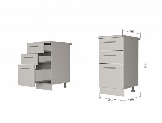 Модуль нижний 3 ящика "Латте" Арт. МН3Я 40 (без столешницы) - Модуль нижний 3 ящика "Латте" Арт. МН3