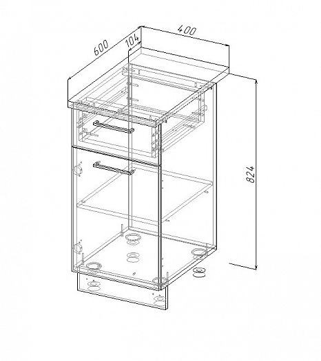 Модуль нижний 1 ящик/дверка "Вегас" Арт. МНЯ 40 (без столешницы) - схема