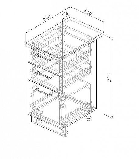 Модуль нижний 3 ящика "Латте" Арт. МН3Я 40 (без столешницы) - схема