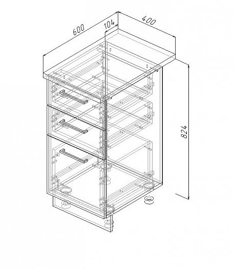 Модуль нижний 3 ящика "Дели" Арт. МН3Я 40 (без столешницы) - схема