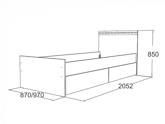 Кровать односпальная 900 мм без ящиков "Ольга-13", схема