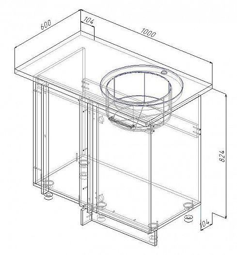 Модуль под мойку угловой "Латте" Арт. ММ100Пр Правый (без столешницы) - схема