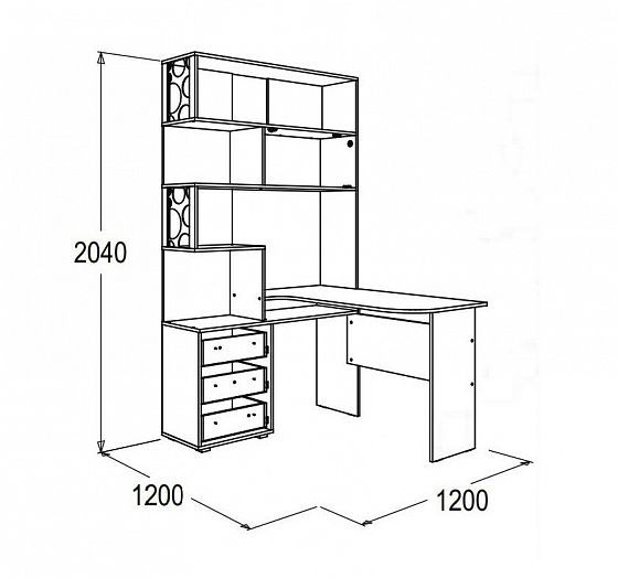 Стол письменный с надстройкой угловой "Омега-16" - Схема