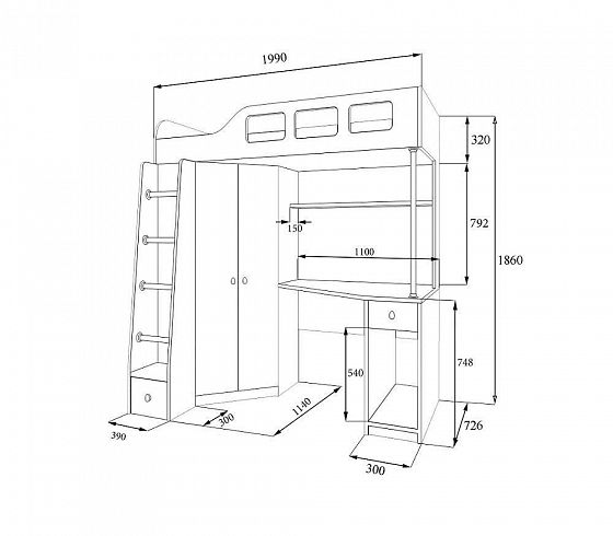 Кровать-чердак Астра 7 Париж - Кровать чердак Астра 7 Париж - схема